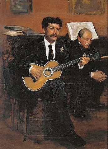 Edgar Degas, Der Gitarrenspieler Lorenzo Pagans und der Vater des Künstlers. Gegen 1871/1872 (Degas,Edgar,1834-1917,Paris,Musée d'Orsay,Musik,Lorenzo Pagans,Edgar Degas,Gitarre,Gitarrenspieler,19. Jahrhundert,Musiker,Schnurrbart, französischer impressionismus,französisch,impressionistisch)