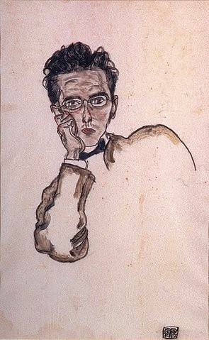 Egon Schiele, Bildnis des Kunsthändlers Paul Wengraf. 1917. (Privatbesitz,Schiele,Egon,1890-1918,Kohle/Gouache,20. Jahrhundert,Expressionismus,Wiener Moderne,Egon Schiele,Paul Wengraf,Portrait,Mann,Kunsthändler)