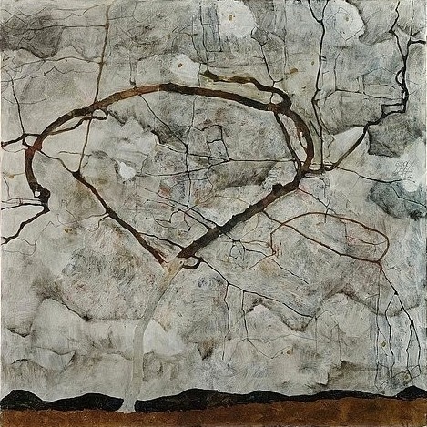 Egon Schiele, Herbstbaum mit bewegter Luft (Winterbaum). 1912 (Expressionismus,20. Jahrhundert,Gouache,Sammlung Rudolf Leopold,Wien,1890-1918,Schiele,Egon,Egon Schiele,Baum,20. Jahrhundert,Winter,grau,karg,kahl,Äste)