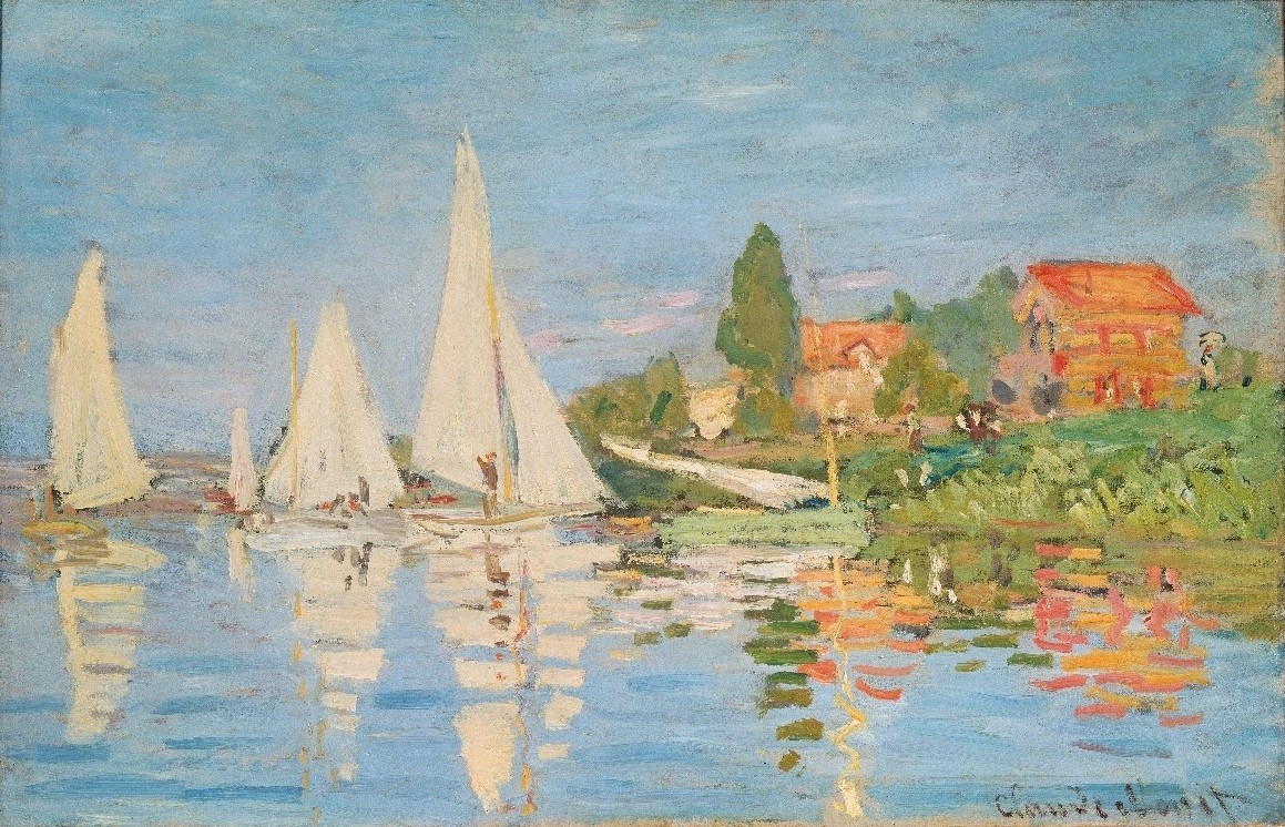 Claude Monet, Regattaboote in Argenteuil. Um 1872 (Öl auf Leinwand,19. Jahrhundert,Paris,Musée d'Orsay,1840-1926,Monet,Claude,Monet,Claude Monet,Fluss,Boote,Boot,Frankreich,Segelschiff,Segelschiffe,Argenteuil,19. Jahrhundert,Regatta,Spiegelung,Impressionismus,Wassersport,Yacht,Segelsport)