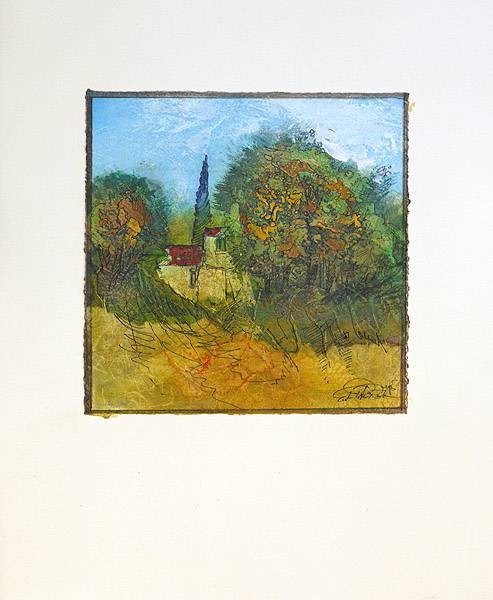 Rade Ernst-Peter Zypresse (50) (Acryl auf Bütten, handsigniert, Unikat) (Landschaft, Bäume, mediterran, abstrahiert, modern, Original, signiert, Wohnzimmer, Treppenhaus)