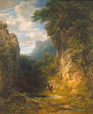 Carl Spitzweg, Bergschlucht mit badenden Frauen. (Spitzweg,Carl,St. Gallen,Kunstmuseum,1808-1885,)