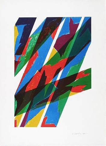 Dorazio Piero Contrario (1970) (Lithographie, handsigniert, nummeriert) (Abstrakte, Malerei, Balken, Streifen,  Schatten, Original, modern, signiert, Wohnzimmer, Büro, Business, bunt)