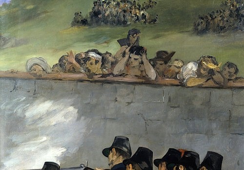 Édouard Manet, Die Erschiessung Kaiser Maximilians von Mexico 1867. Detail: Zuschauer. (Manet,Édouard,Mannheim,Kunsthalle,1832-1883,Edouard Manet,19. Jahrhundert,Erschießung,Hinrichtung,Kaiser Maximilan von Mexico,Zuschauer,Mauer,Schaulustige)