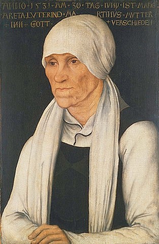 LUCAS CRANACH Der Ältere, Bildnis der Mutter Martin Luthers. 1531 (alte Frau, bäuerlich, Margarethe Luther, Kopftuch, Portrait, Bildnis, Persönlichkeiten, Klassiker, Renaissance, Wunschgröße, Wohnzimmer)