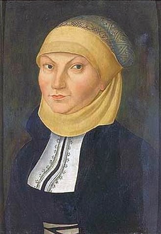 LUCAS CRANACH Der Ältere, Bildnis der Katharina von Bora, Gemahlin Martin Luthers. (Katharina von Bora, Haube, Portrait, Bildnis, Persönlichkeiten, Klassiker, Renaissance, Wunschgröße, Wohnzimmer)