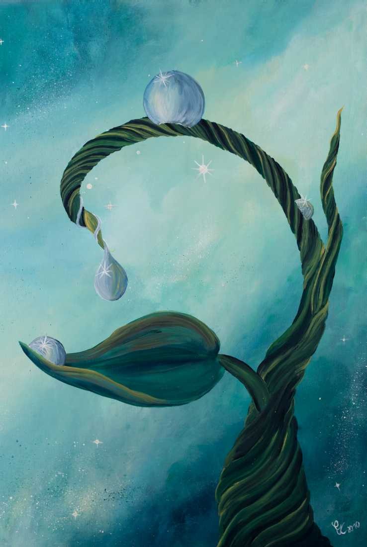 Conny Krakowski, Auszeit (Surrealismus, Traum, Magie, Esoterik, Baum, Traumbaum,Lebensbaum,Geburt,Leben,Sterben,Wege, Lebensweg, Phantasie,Fantasie,Realismus,Malerei,Gemläde,detaiiert,Traumbild,Traumlandschaft,Landschaftsmalerei,Träumerei,Wasserfall,Berge,Wolken,)