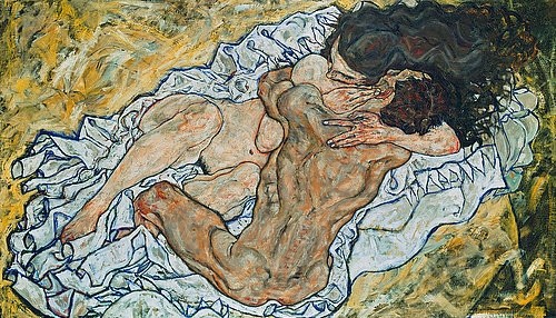 Egon Schiele, Die Umarmung (Liebespaar II.). 1917. (Schiele,Egon,1890-1918,Wien,Österreichische Galerie Belvedere,Sexualität,Egon Schiele,Paar,Umarmung,intimität,liebe,Liebespaar,Erotik,20. Jahrhundert,körper,mann,frau)