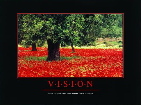 Motivation, Vision (Herausforderungen, Visionen, Ideen, Überzeugung, Motivation, Inspiration, Mohnfeld, Baum,  Erfolg, Büro, Fotokunst, bunt)