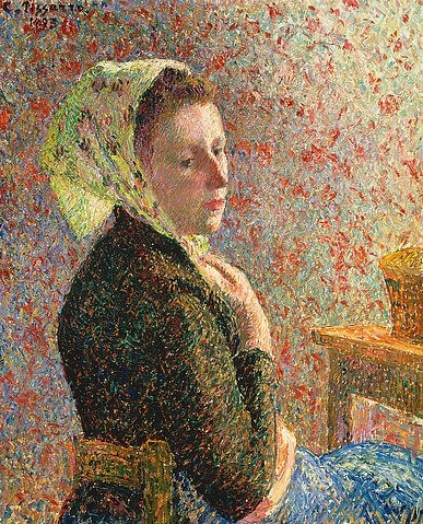Camille Pissarro, Frau mit grünem Kopftuch. 1893. (Frau, junge Frau, Portrait, Halbprofil, Pointillismus, Klassische Moderne, Wohnzimmer, Treppenhaus, Esszimmer, Wunschgröße)