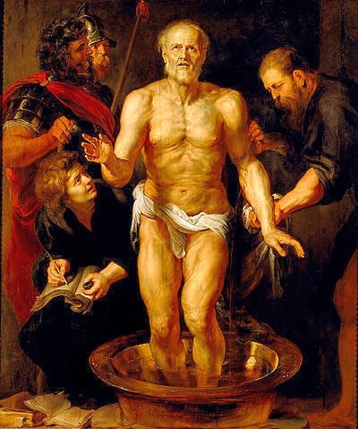 Peter Paul Rubens, Der sterbende Seneca. Um 1611 (Philosoph, Stoiker, Römer, Antike, Suizid, Schüler, Selbstmord, Barock, Klassiker, Malerei, Treppenhaus, Wohnzimmer, Wunschgröße, bunt)