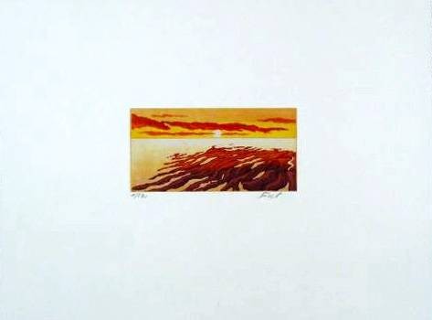 Fiset Henryk Sonnenuntergang (2001) (Radierung, handsigniert) (Sonnenuntergang, Meer, Horizont, Dünen, Grafik, Radierung, Meeresbrise, Original, Grafik, signiert, Treppenhaus, Wohnzimmer)