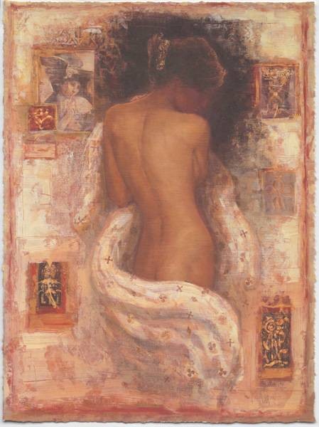 Nixon Peter Athena I (2001) (Siebdruck, handsigniert) (Rückenakt, nackte Frau, erotisch, Aktmalerei, abstrakter Hintergund, Malerei, Original, signiert, Grafik, Schlafzimmer, bunt)