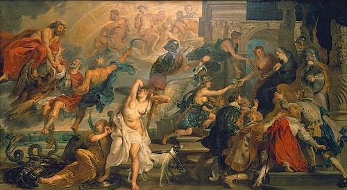 Peter Paul Rubens, Medici-Zyklus: Apotheose Heinrichs IV. und Proklamation der Regentschaft von Maria de Medici. 1622-25 (Barock,17. Jahrhundert,1577-1640,Rubens,Peter Paul,Paris,Musée du Louvre,Allegorien,Geschichte,Geschichte, Frankreich,Rubens, Peter Paul 1577-1640)