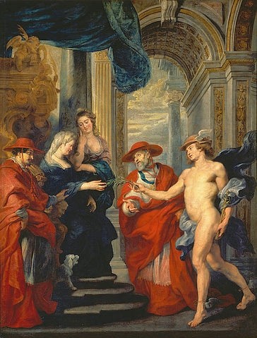 Peter Paul Rubens, Medici-Zyklus: Der Vertrag von Angouleme 30.04.1619. (Paris,Musée du Louvre,Rubens,Peter Paul,Allegorie,Klerus,Hermes,Merkur,Rubens, Peter Paul,barock,geschichte,historienmalerei,historiengemälde)