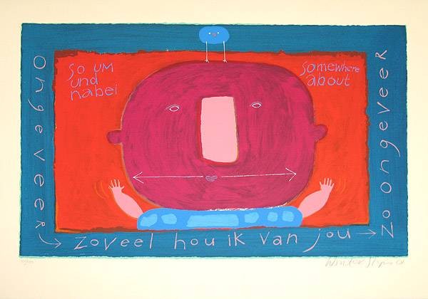 Stips Wouter Ohne Titel VI (Siebdruck) (Mensch, Gesicht, Kopf,  surreal, witzig, Original, Grafik, Treppenhaus, Wohnzimmer)