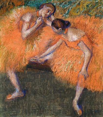 Edgar Degas, Zwei Tänzerinnen. Um 1898 (Degas,Edgar,1834-1917,Pastell/Papier,Dresden,Gemäldegalerie,Tanz,Degas,Edgar degas, deux danseuses,zwei tänzerinnen,impressionismus,impressionistisch,ballerina,ballett,ballerinas,tutu, französischer impressionismus,französisch,impressionistisch)