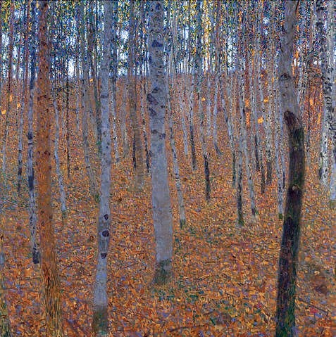 Gustav Klimt, Buchenwald. Vor 1905 (Klassische Moderne, Jugendstil, Wald, Buchen, Birken, Laub, bunt, Wohnzimmer, Treppenhaus, Schlafzimmer, Malerei, Wunschgröße)