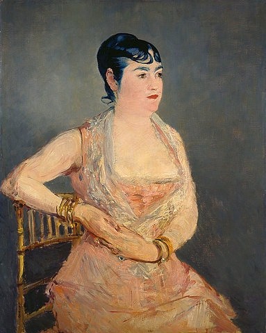 Édouard Manet, Dame in Rosa (Madame Marlin). 1881 (Portrait, Sitzportrait, Dame, Gesellschaft, Abendgarderobe, Eleganz, Impressionismus, Wohnzimmer, Klassiker, Wunschgröße, bunt,)