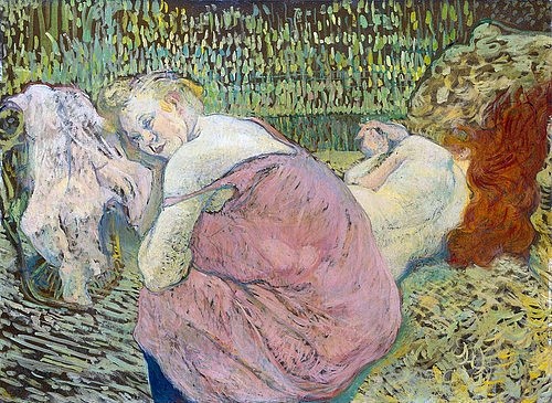 Henri de Toulouse-Lautrec, Zwei Freundinnen. 1895 (Toulouse-Lautrec,Henri de,1864-1901,Öl/Pappe/Mahagoni,Dresden,Gemäldegalerie,Schlaf,Frauen, Junge,Toulouse-Lautrec, Henri de 1864-1901)