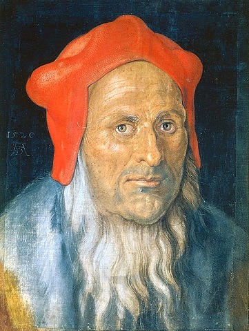Albrecht Dürer, Bildnis eines bärtigen Mannes mit roter Haube. 1520. (Paris,Musée du Louvre,Dürer,Albrecht,1471-1528,16. Jahrhundert,Renaissance,deutsche,Mann, Alter,Bart,Dürer, Albrecht)
