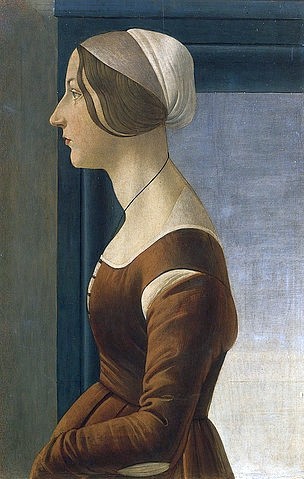 Sandro Botticelli, Bildnis einer Dame mit Kappe (La bella Simonetta). (Portrait, Profil, Adelige,  Renaissance, Italien, Frau, Haube, Klassiker, People & Eros, Malerei, Wunschgröße, Wohnzimmer, bunt)