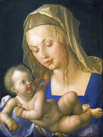 Albrecht Dürer, Maria mit dem Kind. 1512 (Wien,Kunsthistorisches Museum,Dürer,Albrecht,1471-1528,Lindenholz,Dürer,Albrecht Dürer,Renaissance,Mutter,Kind,16. Jahrhundert,Maria,Birnenschnitte,Madonna,Birne,Kleinkind,pausbäckig)