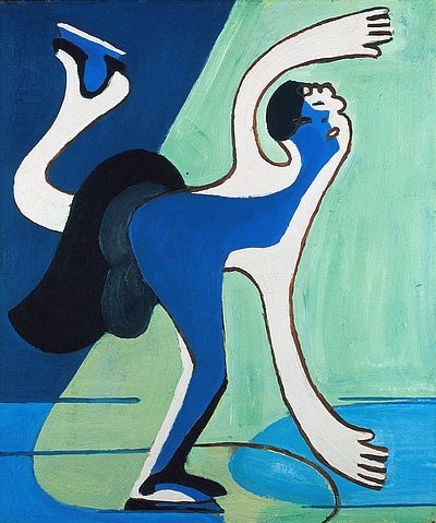 Ernst Ludwig Kirchner, Eisläuferin. 1929 (Kirchner,Ernst Ludwig,1880-1938,Henze & Ketterer Bern,20. Jahrhundert,Winter,Sport,Freizeit,Kirchner, Ernst Ludwig 1880-1938,blau,türkis,hellgrün,Eislauf,Eisläuferin,sportlich,Frau)