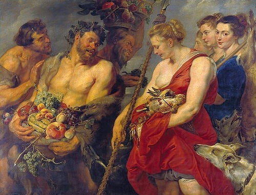 Peter Paul Rubens, Dianas Heimkehr von der Jagd. Um 1616. (römische Mythologie, Jagd, Diana, Götter, Silen, Obst, Früchte, Barock, Klassiker, Malerei,   Treppenhaus, Wohnzimmer, Wunschgröße, bunt)