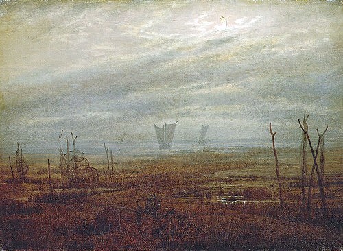 Caspar David Friedrich, Mondnacht am Ostseestrand. Um 1816/1818 (Öl auf Leinwand,1774-1840,Friedrich,Caspar David,München,Neue Pinakothek,Abend,Meere,Friedrich, Caspar David 1774-1840, Bayerische Staatsgemäldesammlungen)