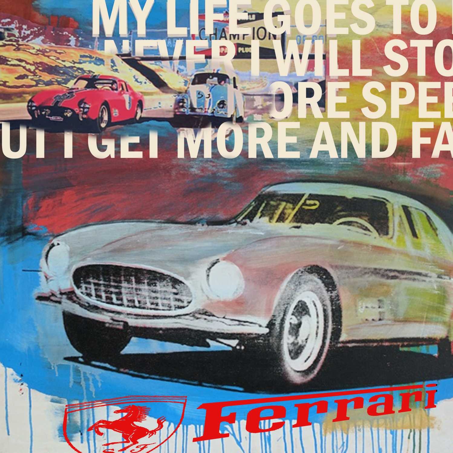 Peter Sander, Ferrari 250 GT  (Plakat, Ferrari, Oldtimer, Nostalgie, Sportwagen, Automobil, Popart Künstler, modern, illustrativ, Wunschgröße, Treppenhaus, Wohnzimmer,)