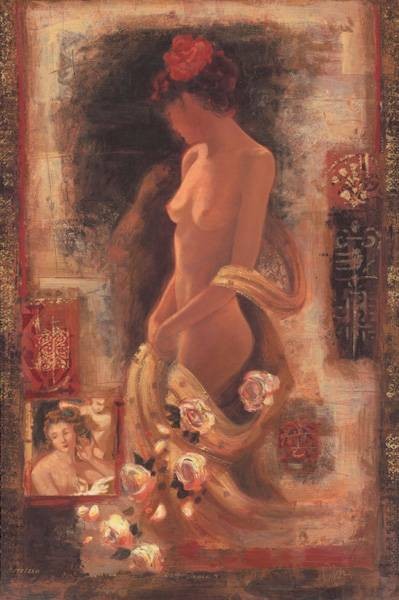 Nixon Peter Grace IX (2000) (Siebdruck, handsigniert) (Akt, nackte Frau, erotisch, Aktmalerei, abstrakter Hintergund, Malerei, Original, signiert, Grafik, Schlafzimmer, bunt)