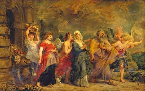 Peter Paul Rubens, Lot verlässt mit seiner Familie das brennende Sodom. (Paris,Musée du Louvre,Rubens,Peter Paul,1577-1640,Altes Testament,Lot,Unglück,Rubens, Peter Paul 1577-1640,Sodom und Gomorrha)