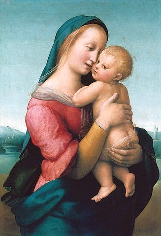 Raffael (Raffaello Sanzio), Die Madonna Tempi. Um 1507 (München,Alte Pinakothek,Raffael (Raffaello Sanzio),1483-1520,Pappelholz,Madonna,Raffael,maria,16. Jahrhundert,Jesus Christus,Jesuskind,Kind,halten,liebevoll,Mutter,Mutterliebe,liebkosen,Renaissance, Bayerische Staatsgemäldesammlungen)