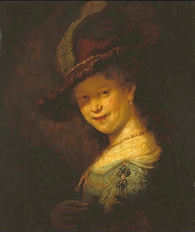Rembrandt van Rijn, Lachende Frau (Saskia von Uylenburgh?). 1633. (Rembrandt van Rijn,1606-1669,Eichenholz,Dresden,Gemäldegalerie,Saskia von Uylenburgh)