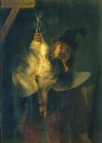 Rembrandt van Rijn, Der Rohrdommeljäger. 1639. (Dresden,Gemäldegalerie,Eichenholz,1606-1669,Rembrandt van Rijn,Jagd,Selbstbildnisse,Rembrandt,Rembrandt van Rijn 1606-1669)