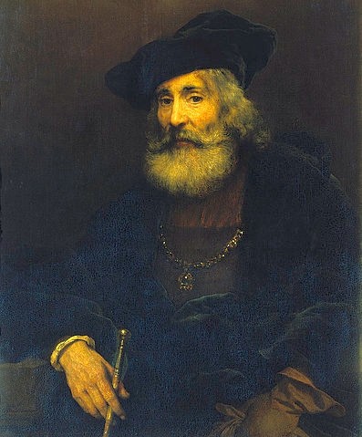 Rembrandt van Rijn, Bildnis eines alten Mannes mit Stock und Hut. Um 1645. (Dresden,Gemäldegalerie,Lwd.,1606-1669,Rembrandt van Rijn,Männer, Alte,Männer,Bärte,Rembrandt van Rijn 1606-1669)