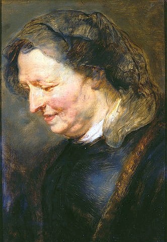 Peter Paul Rubens, Portraitstudie einer alten Frau. (Alte Frau, Portrait, Bildnis, Studie, Profil, Barock, Klassiker, Malerei, Treppenhaus, Wohnzimmer, Wunschgröße, bunt)