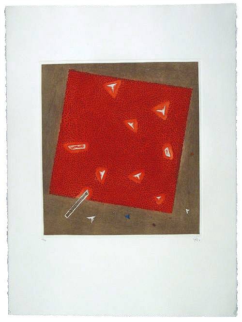 Piza Arthur Frémissement singulier rouge (Radierung, handsigniert) (Abstrakt, Abstrakte Malerei, geometrische Muster, Formen, Ornamente, modern, Wohnzimmer, Büro, Original, Grafik, bunt)