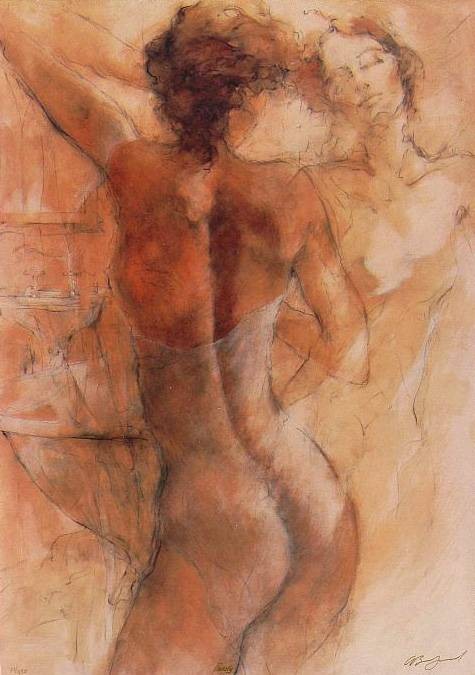 Benfield Gary Purity (2002) (Siebdruck, handsigniert) (Aktmalerei, Frau, Körper, Rückenakt, nackt, figurativ, Grafik, Original, signiert, Schlafzimmer, Wohnzimmer, bunt)