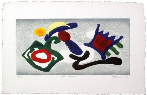 Tormi Jan Der Zaun (2002) (Carborundum-Radierung, handsigniert) (Abstrakt, Abstrakte Grafik, Moderne, Ornamente, Muster, Amorphe Formen, Original, signiert, Büro, Wohnzimmer)