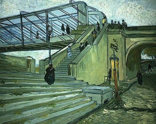 Vincent van Gogh, Die Brücke von Trinquetaille. (Gogh,Vincent van,1853-1890,Christie's Images Ltd,Öl auf Leinwand,Gogh, Vincent van Gogh,19. Jahrhundert,Brücke,Treppe,Treppenstufen,Fußgänger,Übergang)