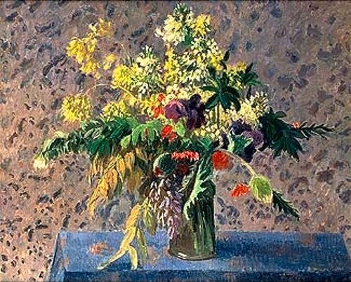 Camille Pissarro, Blumenstrauss mit Mohnknospen und Iris. 1898. (Christie's Images Ltd,Pissarro,Camille,1830-1903,Blumenstillleben,Pissarro,Camille,Blumenstrauß,blumen,farbenfroh,impressionismus,stillleben,impressionistisch,französisch)