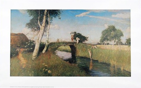 Otto Modersohn, Sommer am Moorkanal (Kanal, Brücke, Landschaft, Landschaftsmalerei, Künstlerkolonie Worpswede, Klassische Moderne,   Wohnzimmer, Treppenhaus,)