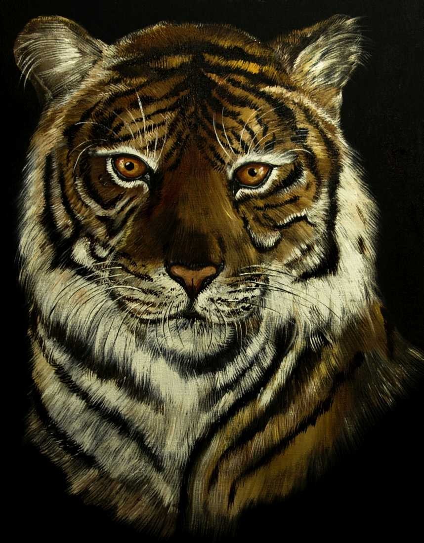 Conny Krakowski, Der mächtige Tiger (Surrealismus, Traum, Magie, Esoterik, Baum, Traumbaum,Lebensbaum,Geburt,Leben,Sterben,Wege, Lebensweg, Phantasie,Fantasie,Realismus,Malerei,Gemläde,detaiiert,Traumbild,Traumlandschaft,Landschaftsmalerei,Träumerei,Wasserfall,Berge,Wolken,)