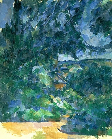 Paul Cézanne, Blaue Landschaft. Zwischen 1904 und 1906 (Landschaft, Feld, Natur, Blattwerk, Bäume, Blätter,  Klassiker, Post-Impressionismus, Wunschgröße, Wohnzimmer)