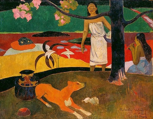 Paul Gauguin, Tahitianische Pastorale. 1895 (Gauguin,Paul,1848-1903,St. Petersburg,Eremitage,Hund,Gauguin, Paul 1848-1903,Tahiti)