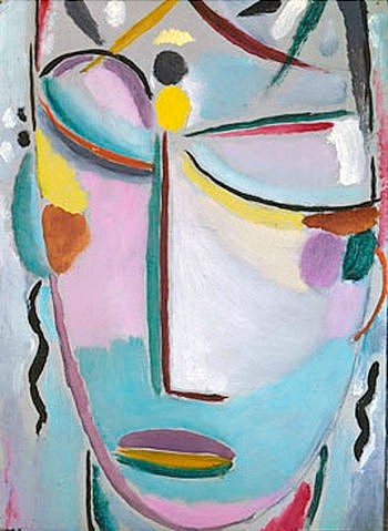 Alexej von Jawlensky, Heilandsgesicht (In der Liebe ist ewig, was geistig ist). 1919. (Gesicht, Kopf, abstrahiert, geometrisch, Klassische Moderne, Blauer Reiter, Treppenhaus, Wohnzimmer, Klassische Moderne, Wunschgröße, bunt)