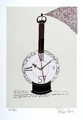 Krum Iren Day of Goals (Litographie, handsigniert) (Grafik, Original, signiert, Uhr, Zeit, modern, Wohnzimmer, Büro, bunt)