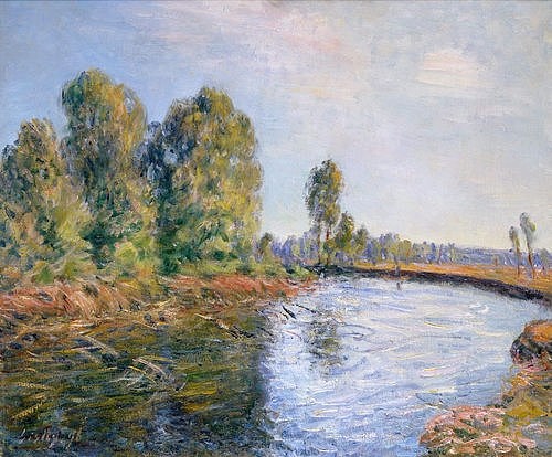 Alfred Sisley, Am Ufer des Flusses Loing . (Sisley,Alfred,Christie's Images Ltd,1839-1899,Fluss,Frankreich,Sisley, Alfred,impressionismus,frankreich,französisch,impressionistisch,blau,landschaft)